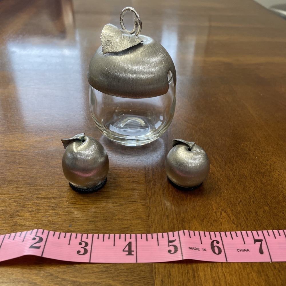 VTG NapierApple Design Jam Jar No Spoon and Salt & Pepper Set Silver TonedMCM‎